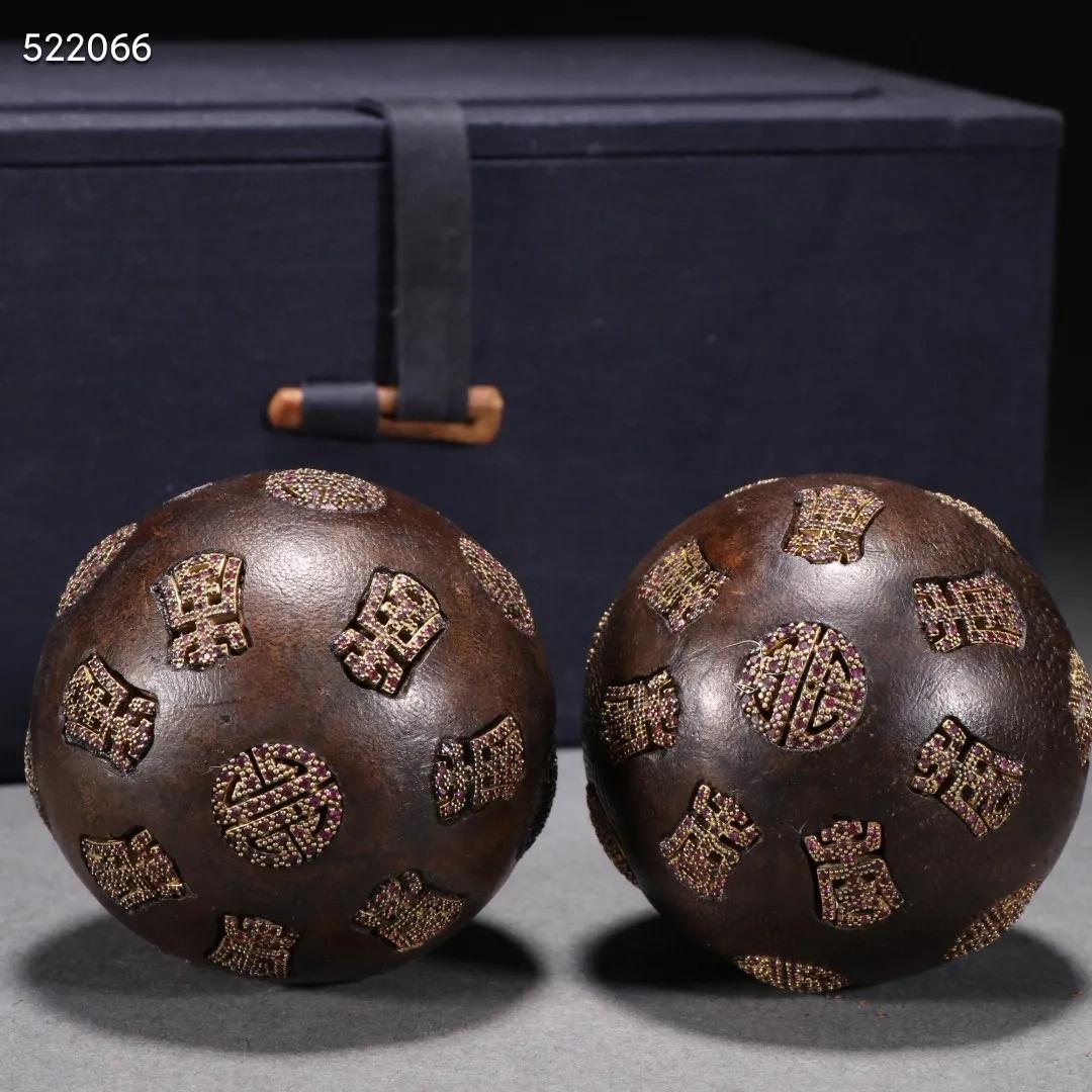 沉香手球包浆,清代镶银沉香珠