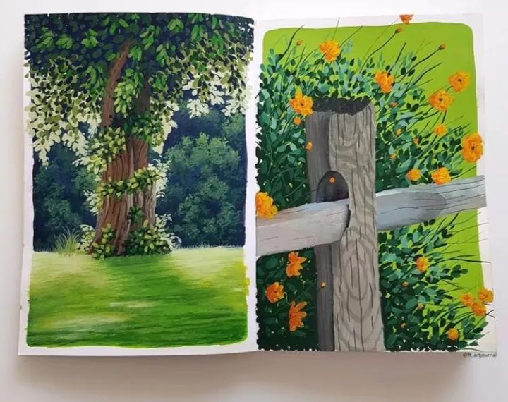 简单好看的画星空大海水粉,如何画简单的植物水粉颜料画