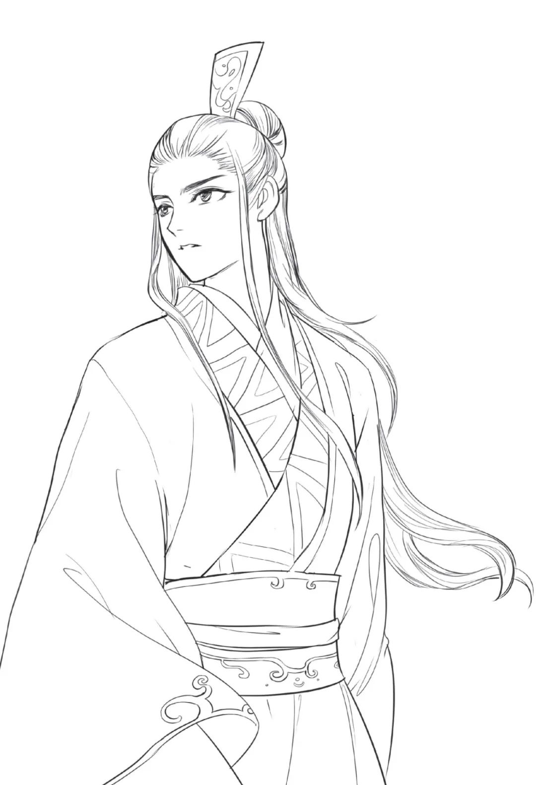 手绘山海经古风人物线稿,手绘动漫古风女生线稿简单