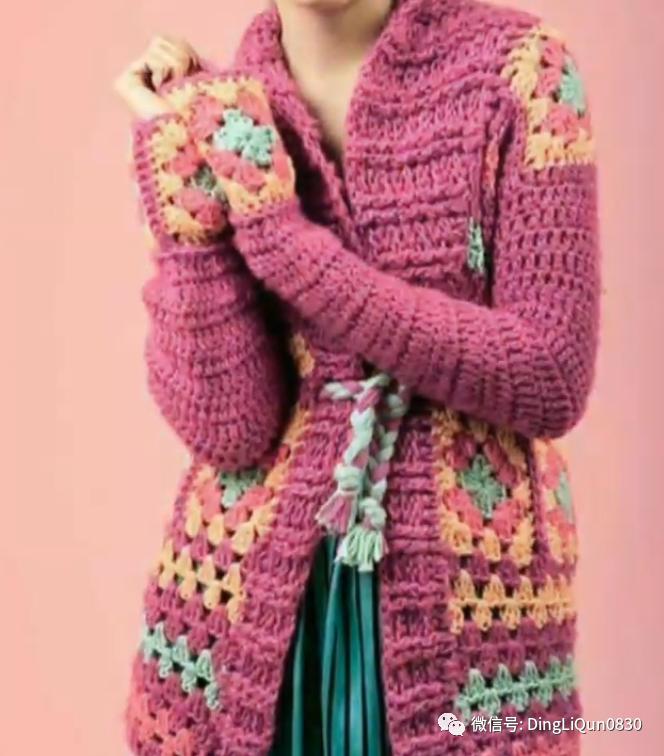 针织开衫作品,带帽针织衫开衫外套彩线