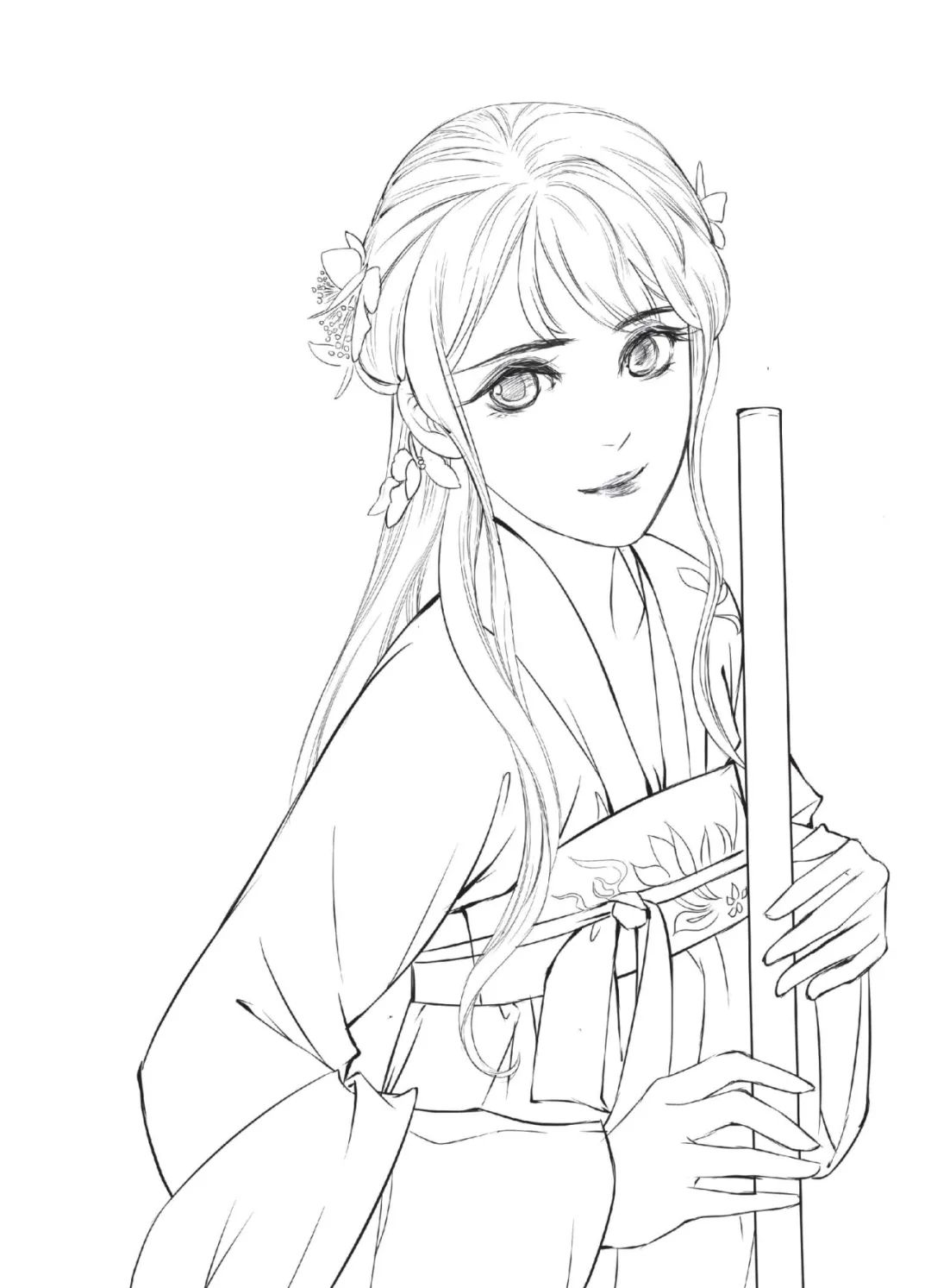 手绘山海经古风人物线稿,手绘动漫古风女生线稿简单