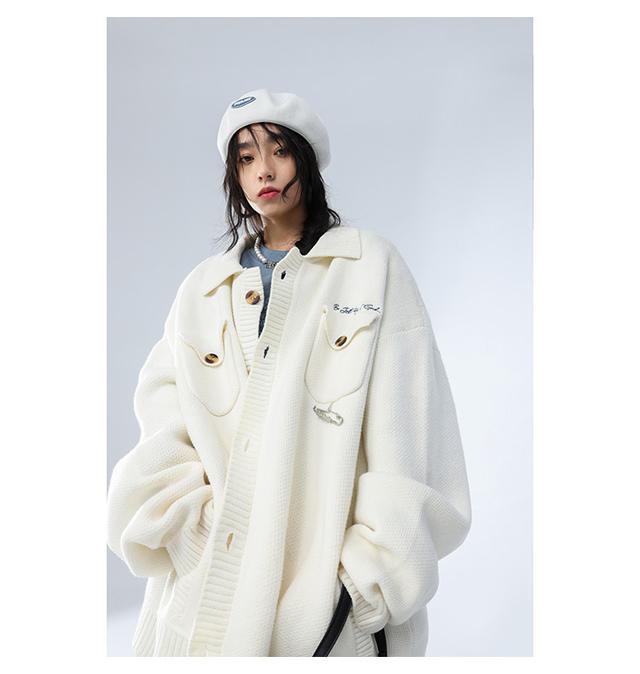 橘色针织开衫毛衣怎么搭配最洋气,2019秋冬女毛衣撞色复古针织开衫