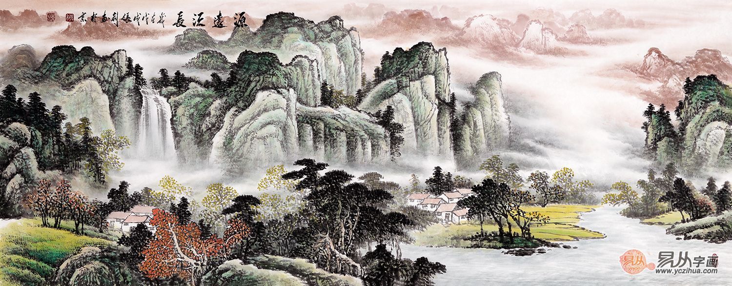 沙发墙面装饰山水画最新款,墙画装饰办公室山水画
