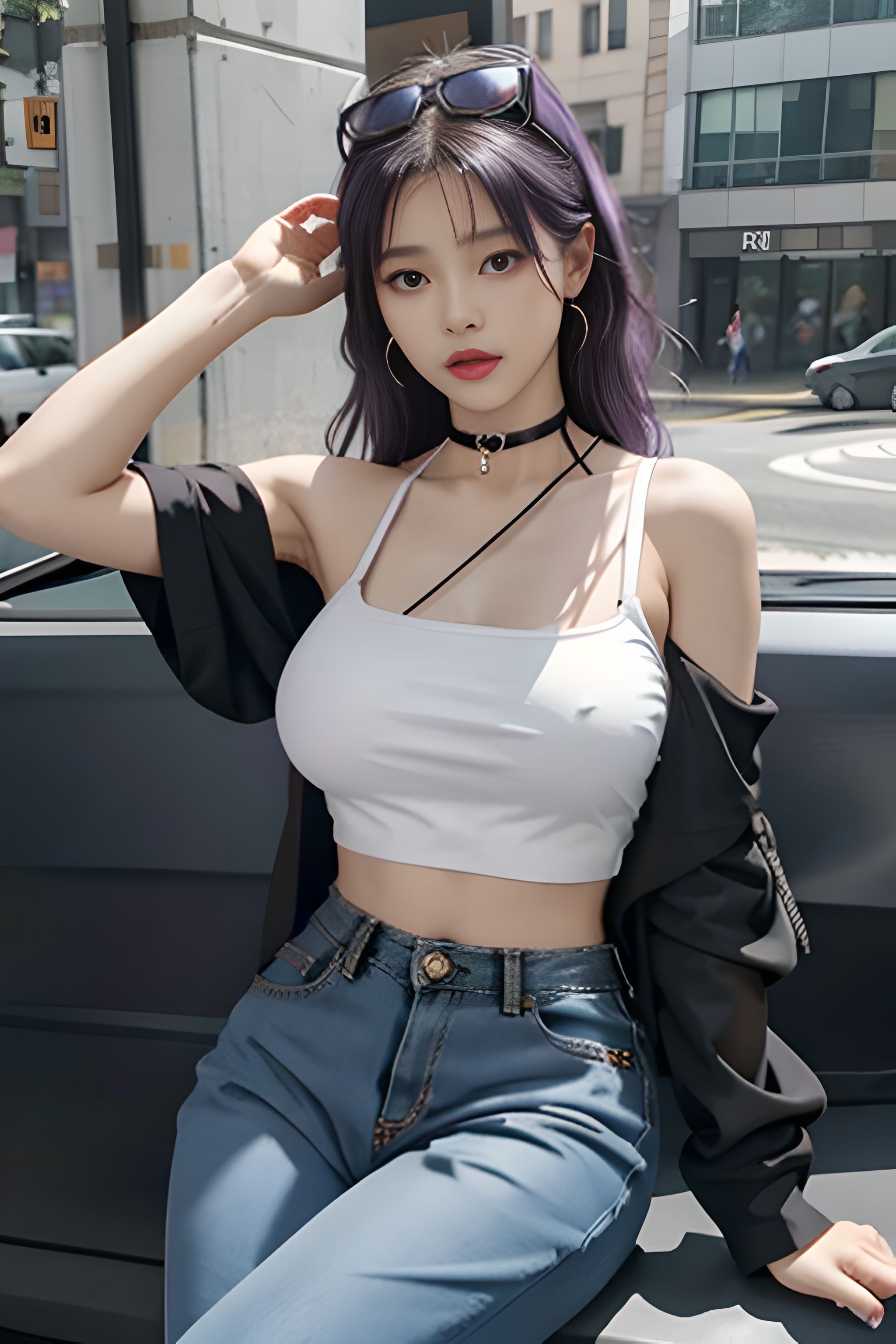 吊带上衣和紧身裤子拉丁舞服,黑色吊带背心蓝色紧身裤