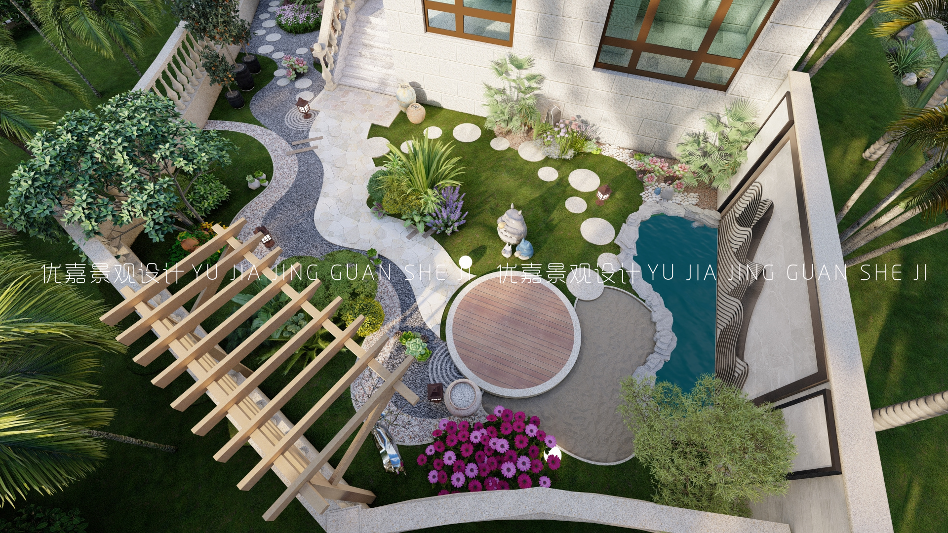 别墅室内庭院花园设计,独栋别墅庭院景观设计说明