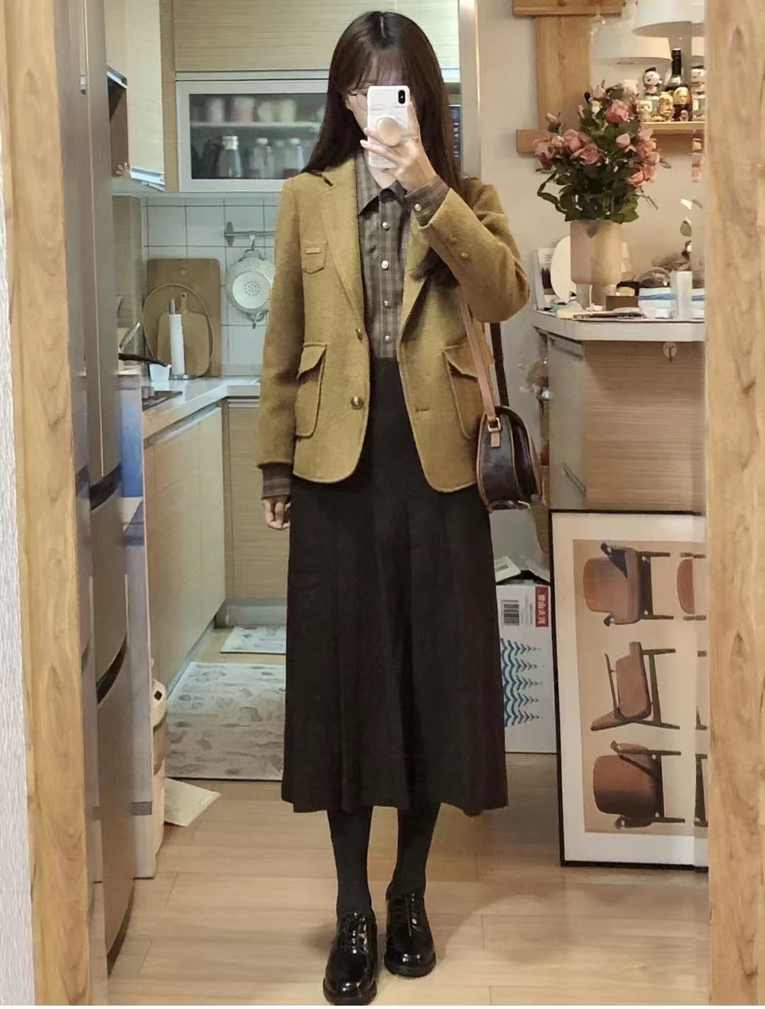 西装长裙搭配西装外套,西装外套配连衣裙气质高级感