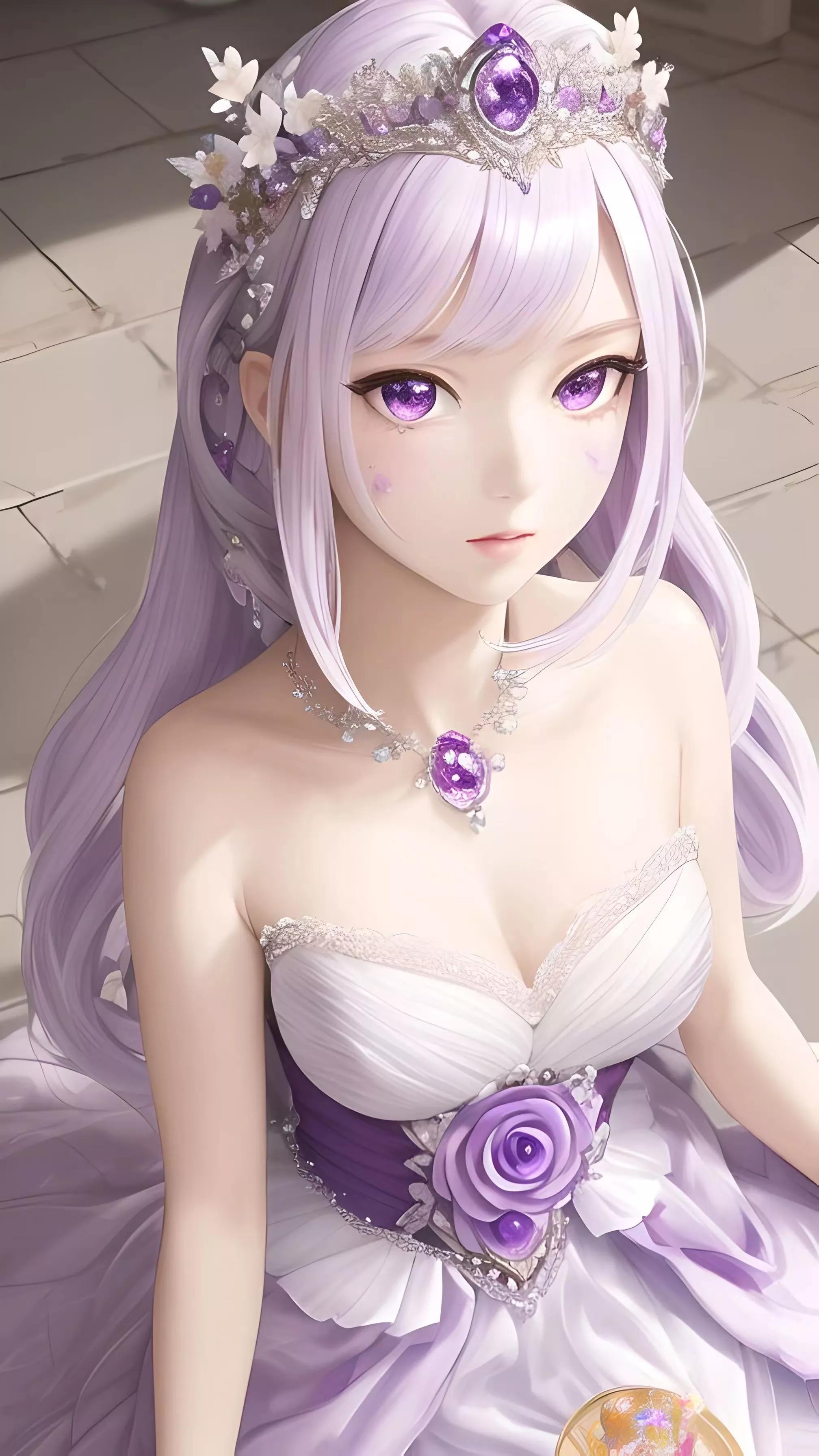 ai绘画国漫紫色礼服裙女神,二次元ai绘画美女壁纸