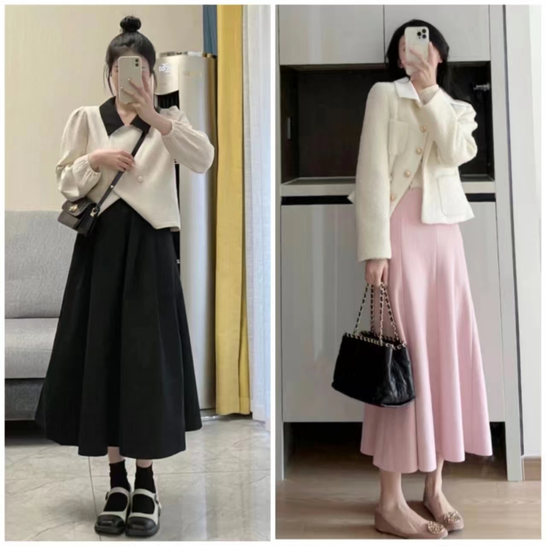 冬季流行鱼尾裙短款羽绒服穿搭,深色羽绒服搭配什么色的半身裙