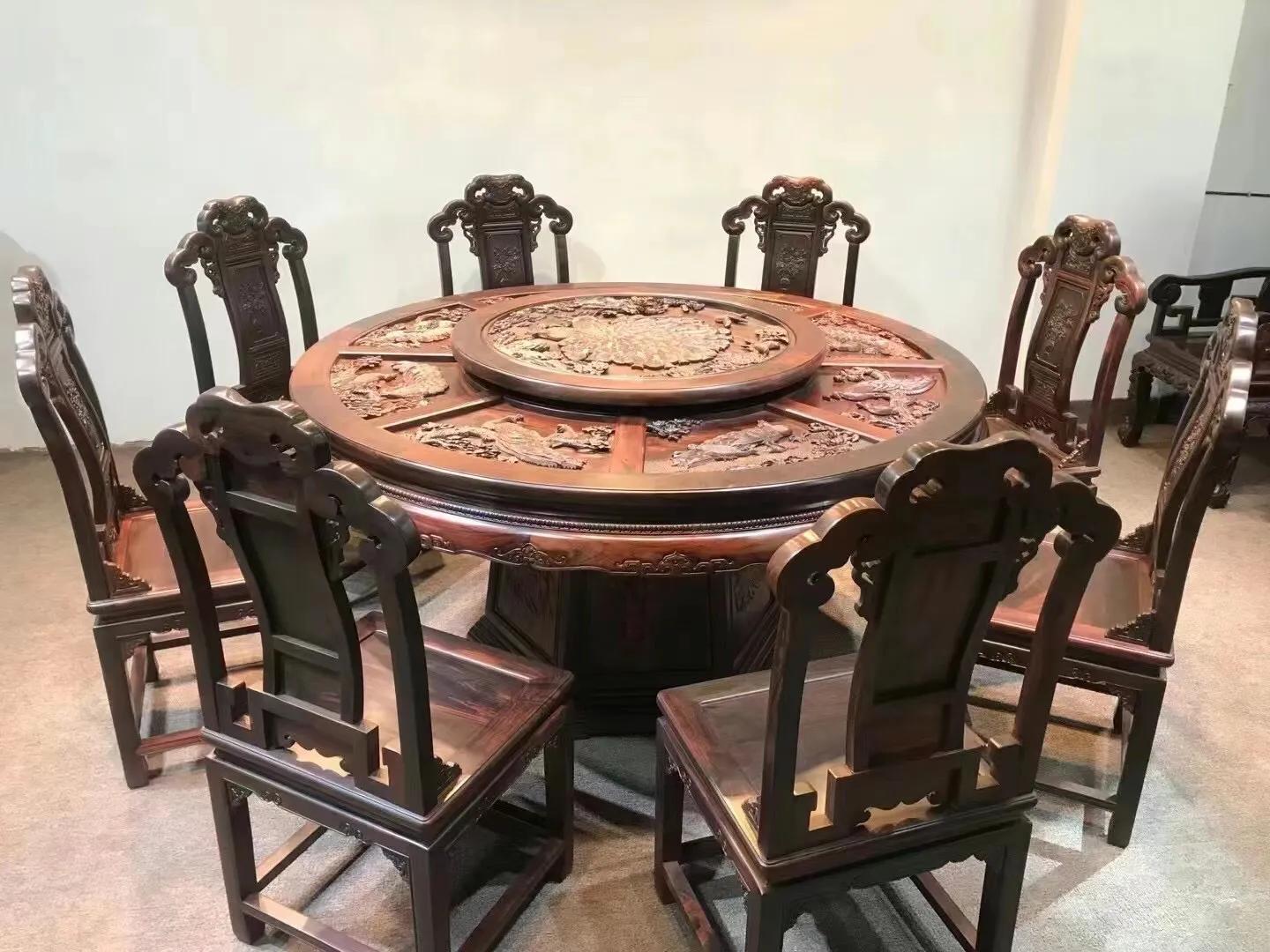 深雕圆餐桌图片大全,孔雀开屏奢石餐桌产地