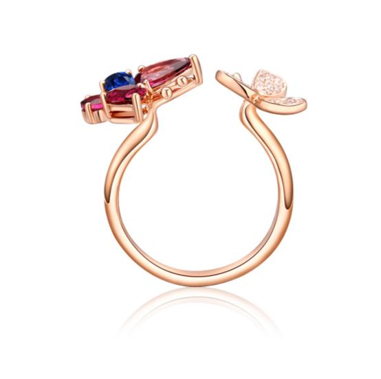 彩色蓝宝石设计镶嵌戒指,彩色尖晶银戒指