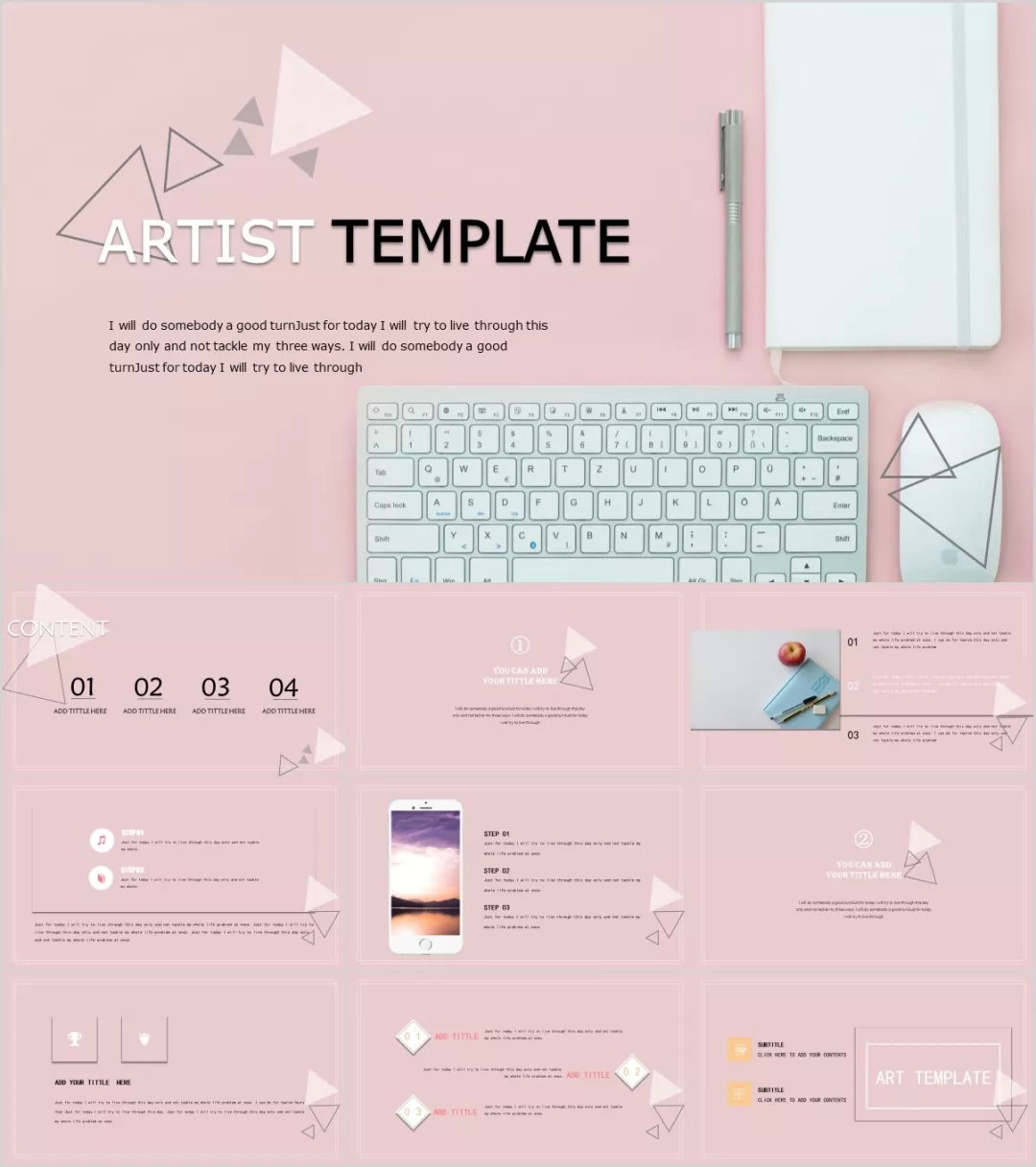 12张可爱小清新ppt模板免费,简洁蓝粉小清新ppt模板免费下载