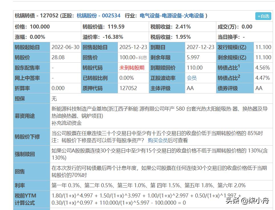 杭锅转债上市能赚多少,杭氧转债值得申购吗