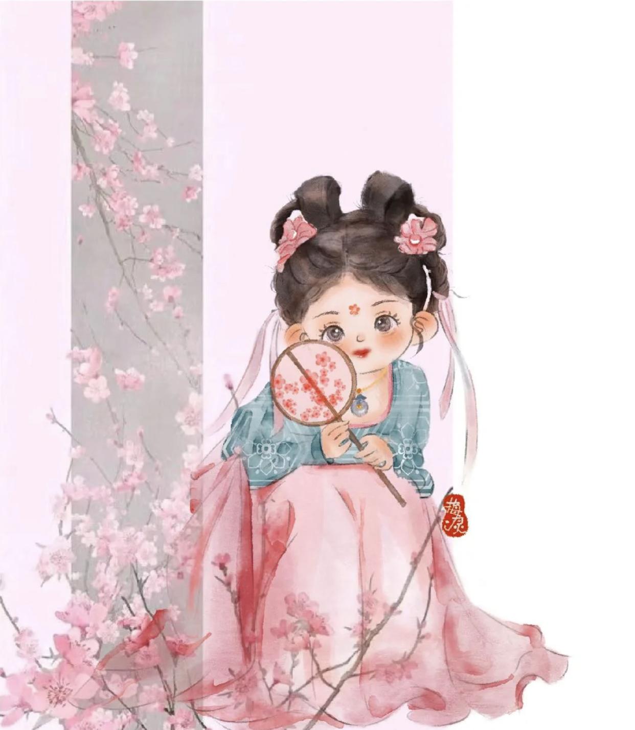 古风小插画q版萌可爱,可爱的古风人物插画