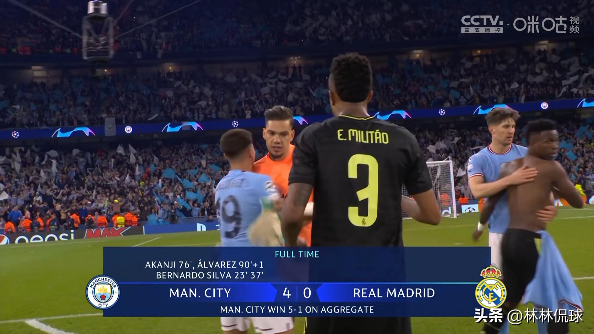 欧冠半决赛首回合曼城4:3击败皇马,曼城队史首夺欧冠成就三冠伟业