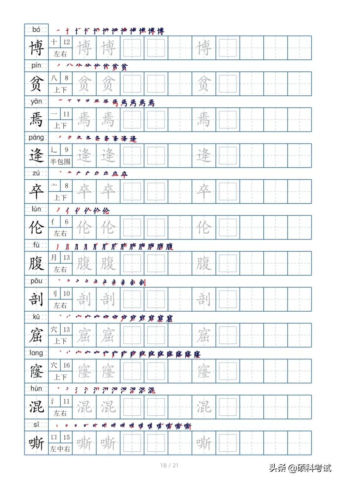 二年级上册语文生字偏旁笔顺练字,四年级下册的全部生字偏旁和笔画