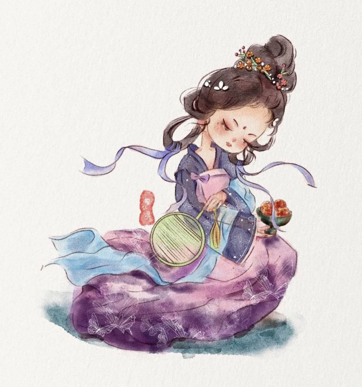 古风小插画q版萌可爱,可爱的古风人物插画