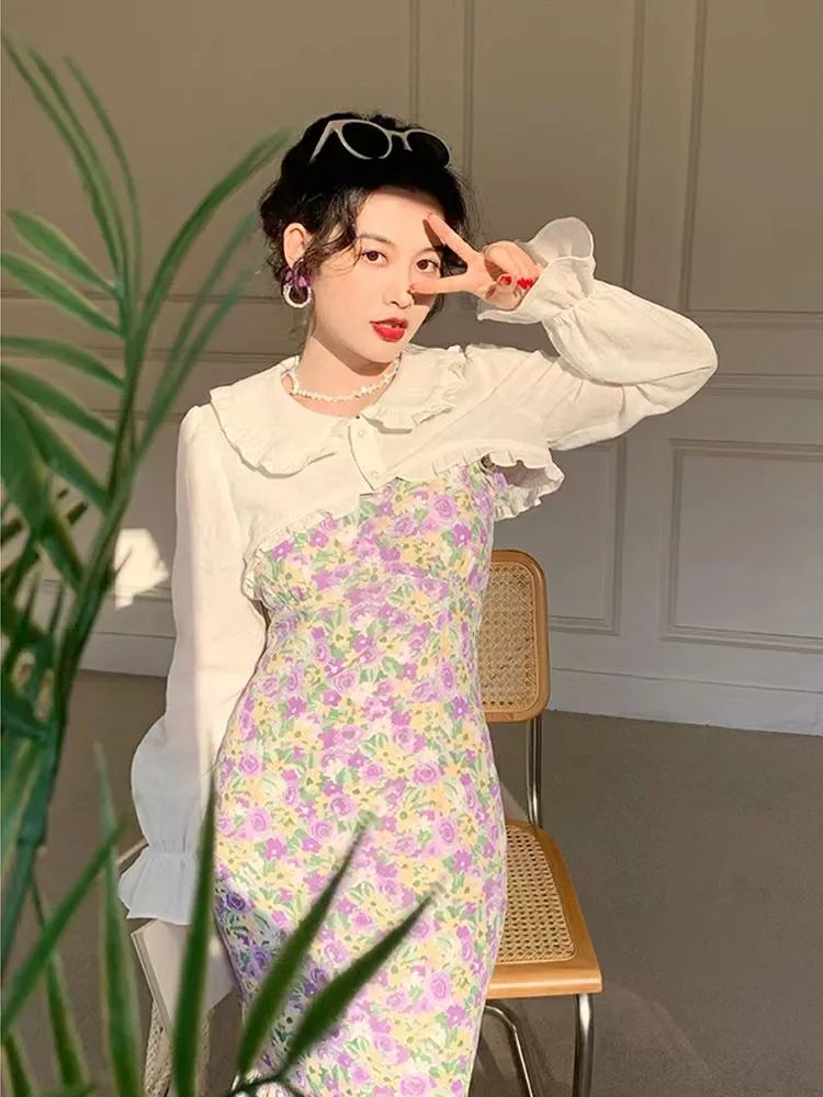 油画裙半身裙,吊带油画裙