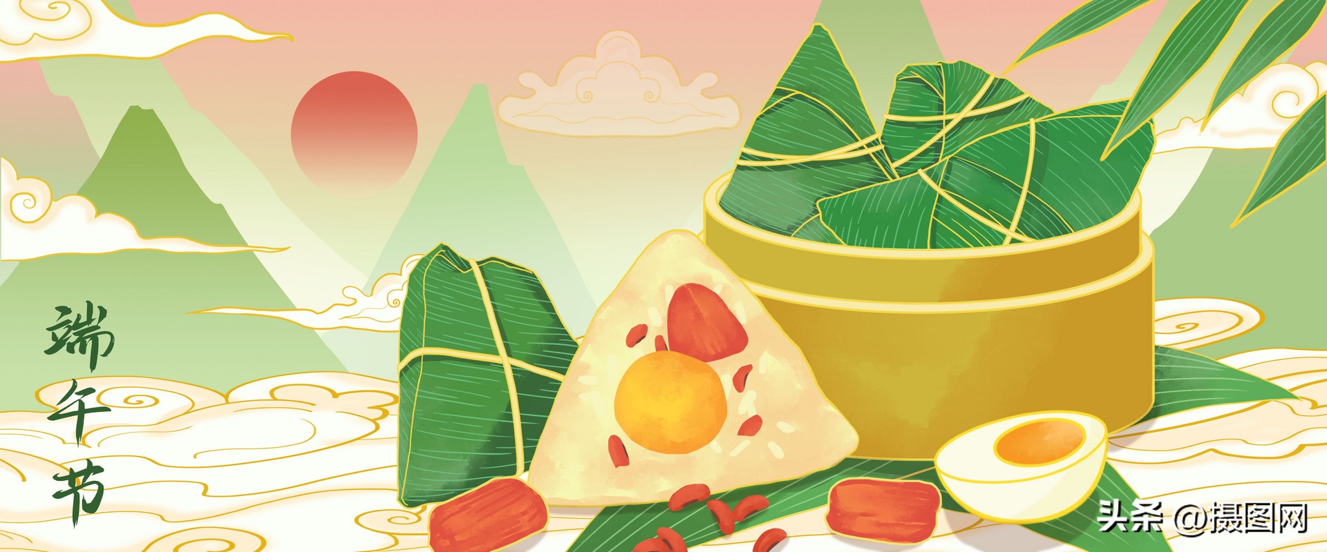 端午海报手绘插画,端午插画设计图片