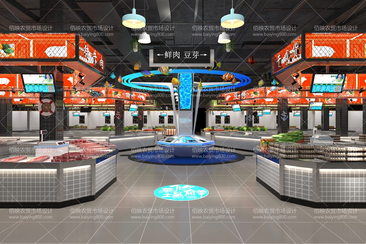 农贸市场设计之特色市场,大型智慧农贸市场设计效果图