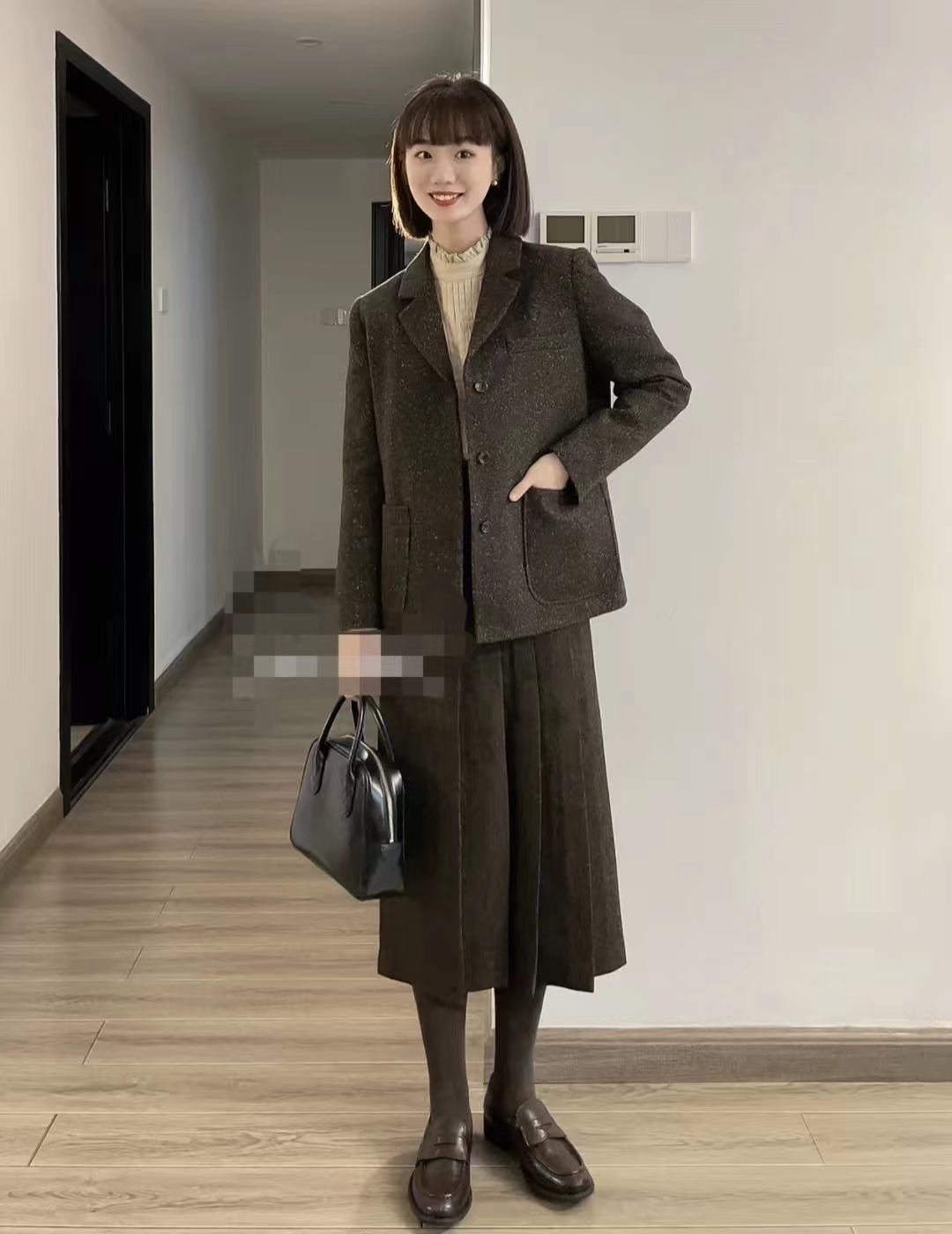 西装长裙搭配西装外套,西装外套配连衣裙气质高级感