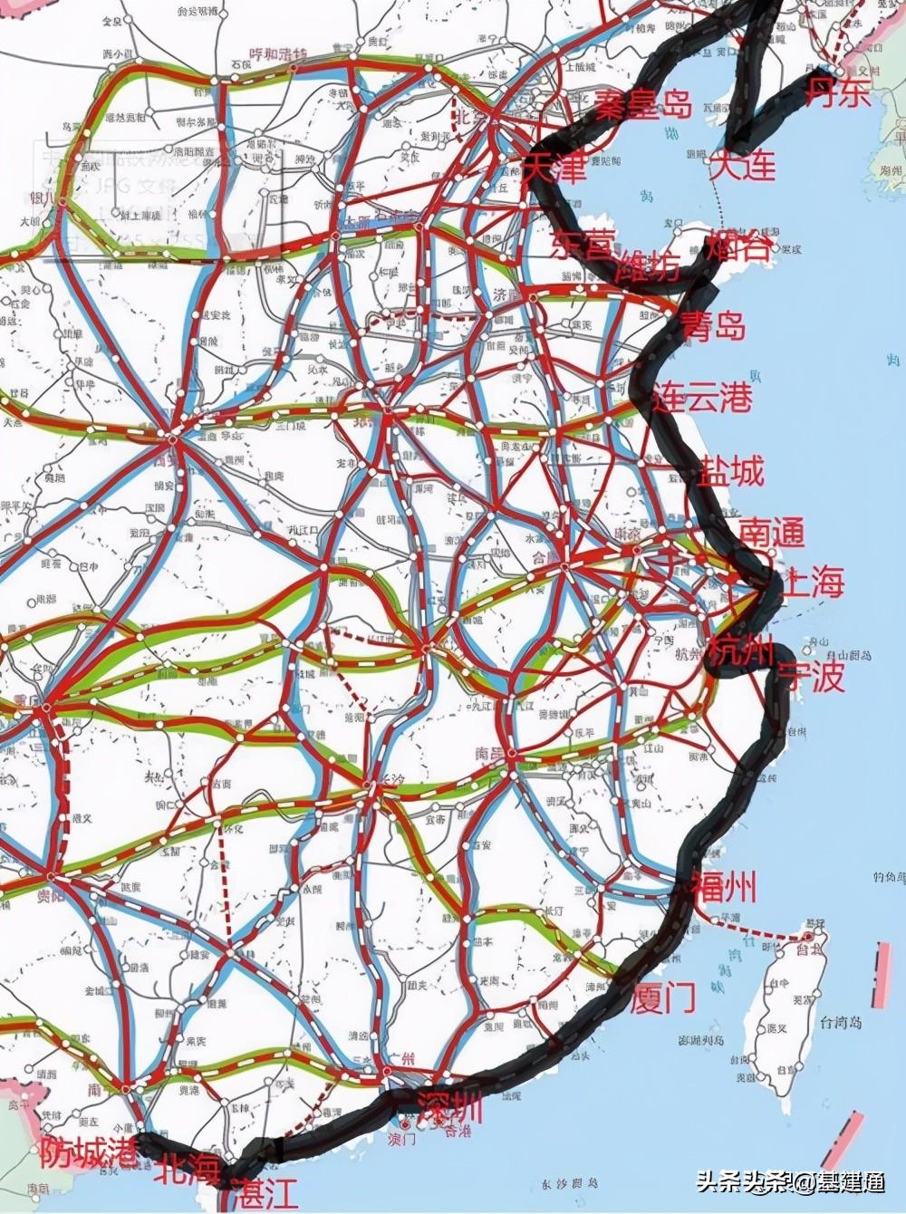 中国沿海高铁最新线路图,已经建成的350km高铁规划图