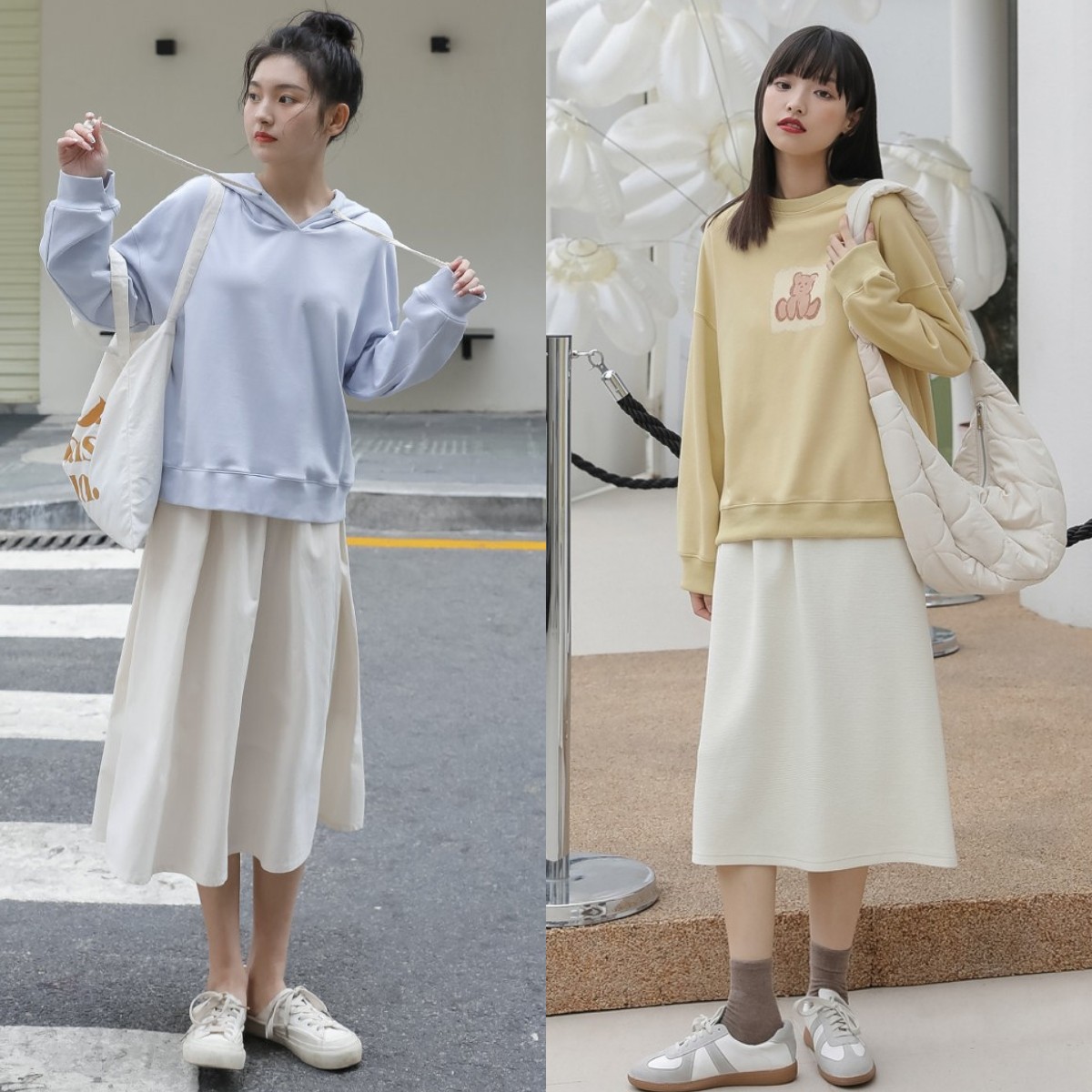 卫衣今年流行这样搭时髦又减龄,卫衣半裙秋天这样穿简直美爆了