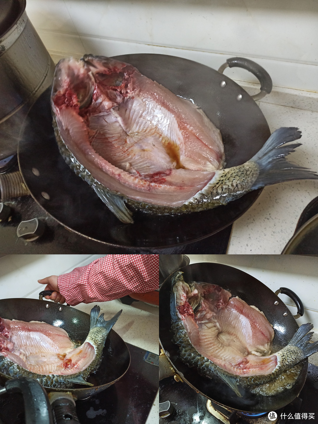 煎鱼的家常做法香煎草鱼,一条大草鱼做成一桌火锅