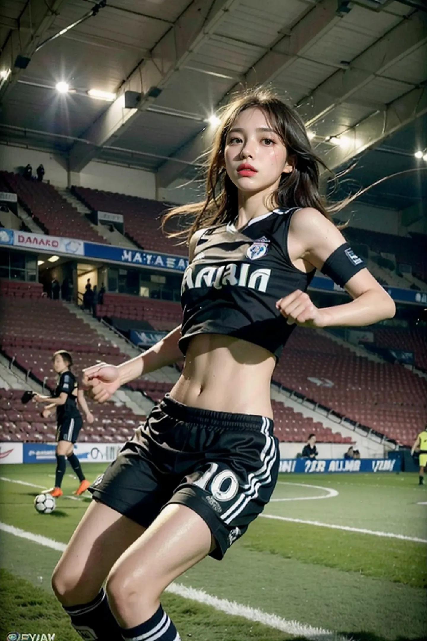 足球场上最美的女孩,足球场上踢球的女生