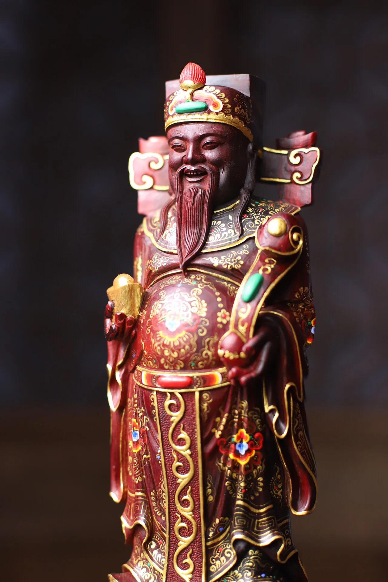 印度小叶紫檀财神爷手串,印度小叶紫檀木财神像