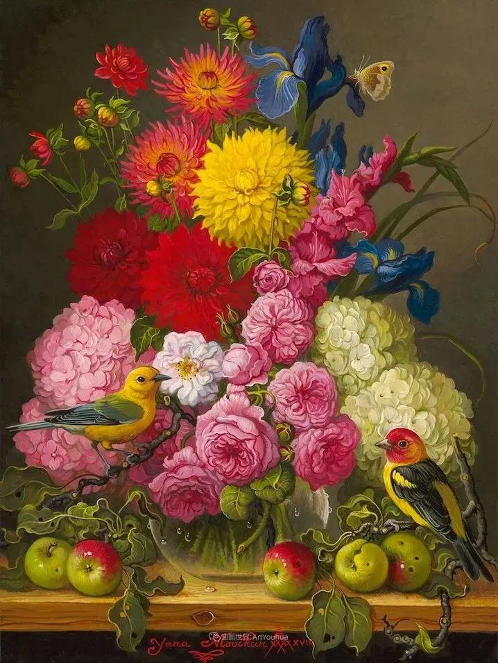 有关爱情的花鸟油画作品,北欧轻奢风格油画作品