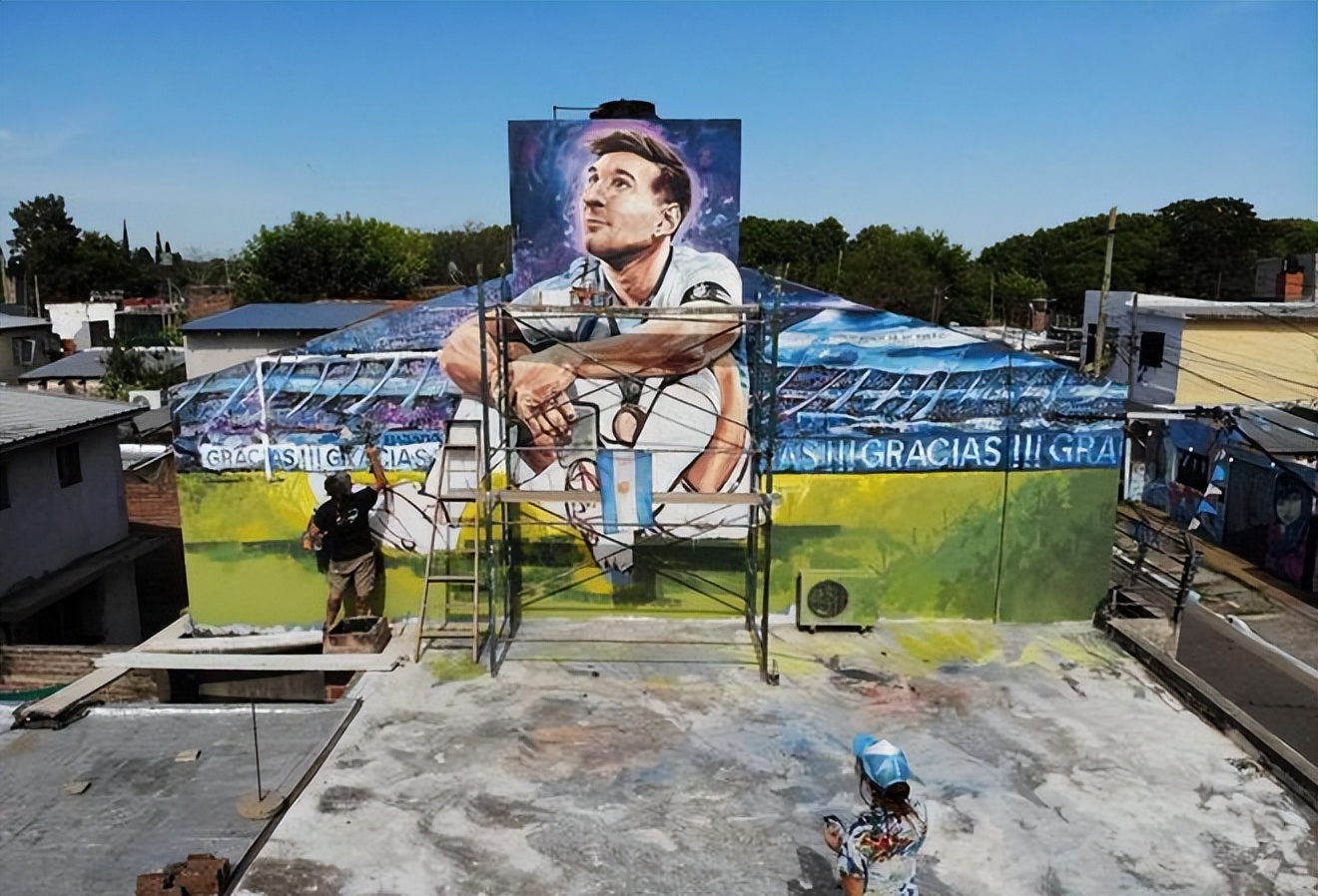 梅西巨幅壁画,为梅西制作壁画