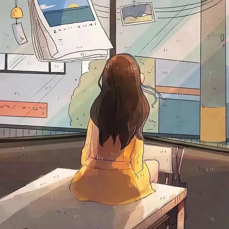 蓝色调动漫女生背影头像,2023头像图片动漫