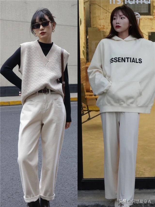 适合粗腿的杏色显瘦裤子,米杏色直筒裤秋冬气质搭配