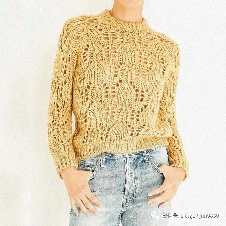 棒针套头针织羊毛衫,镂空羊毛套头衫