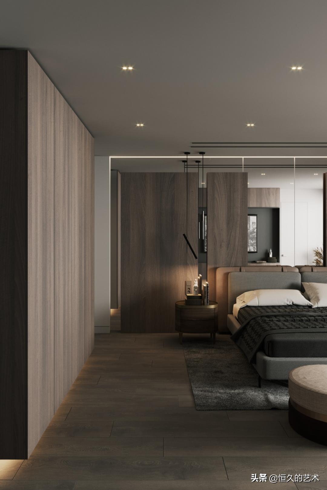 客厅石材木饰面效果,石材和实木搭配装修效果图