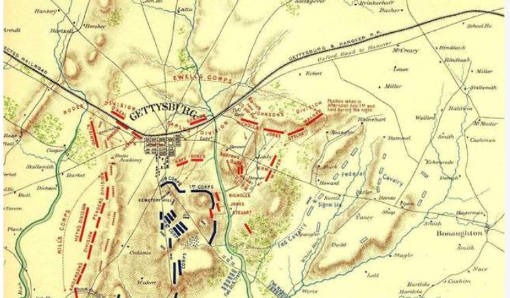 葛底斯堡战役进攻路线图,葛底斯堡南北战役
