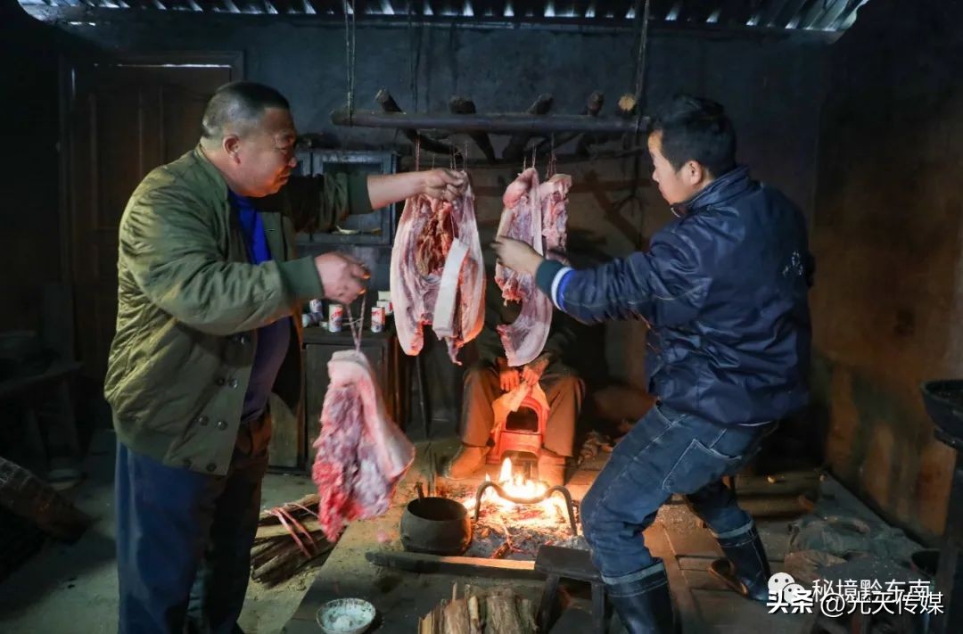 贵州侗族腌腊肉,贵州特产腊肉传统熏制