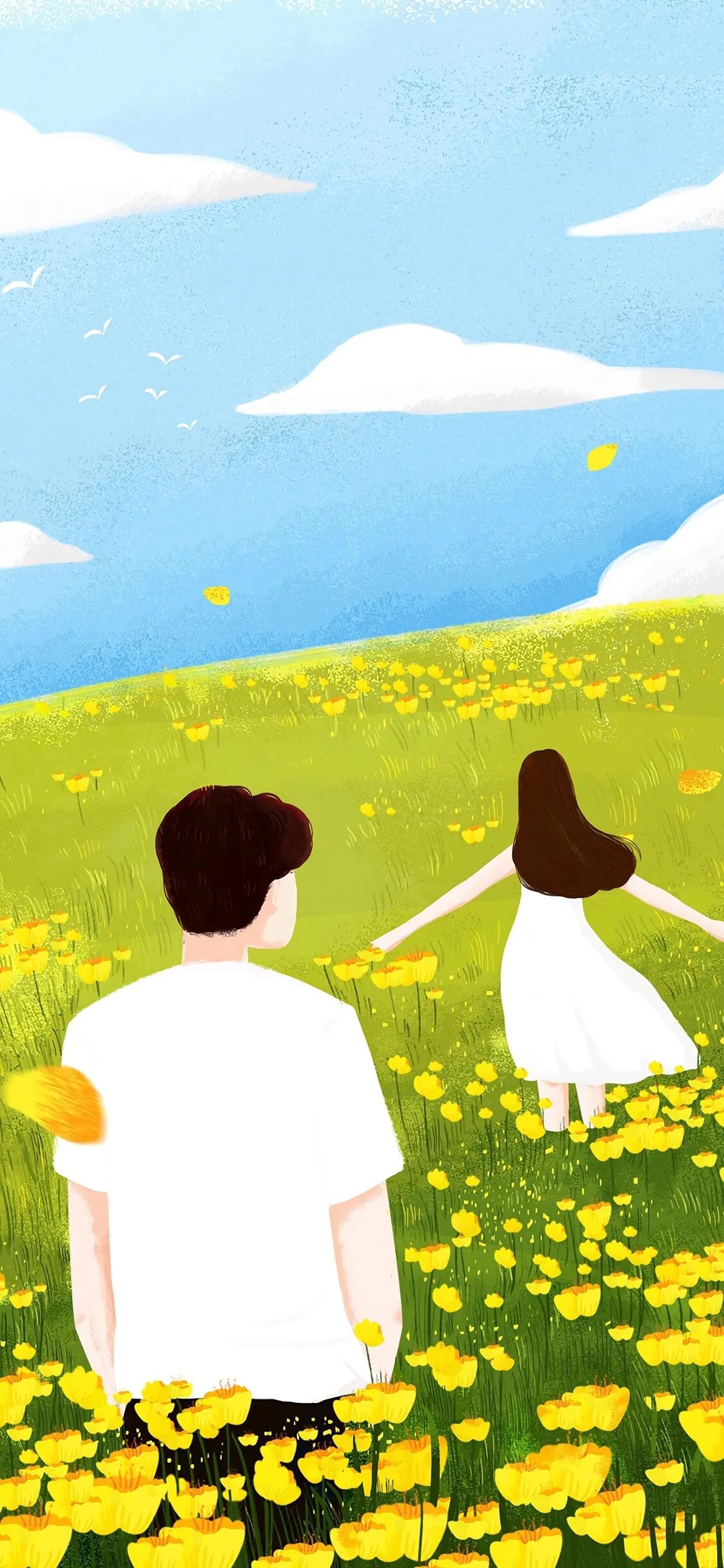 萌图100张可爱壁纸,春日海边小镇壁纸插画