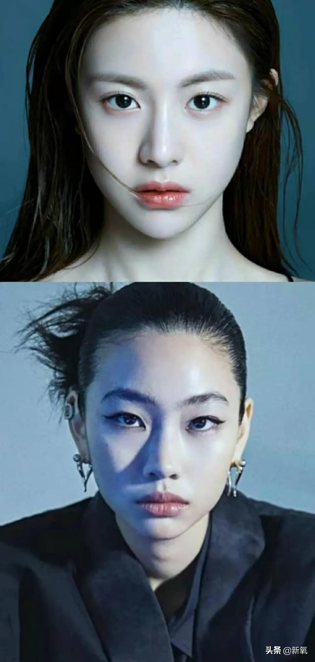 韩素希下颌拐点高,高颧骨韩素希