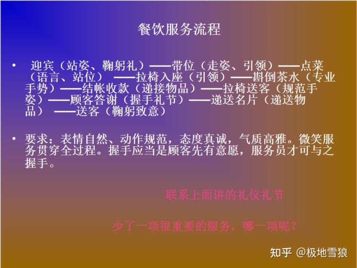 第十三课：日常培训工作①前厅培训课程及教材⑴服务礼仪