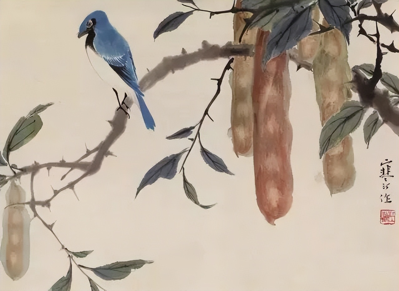 江寒汀写意黑山雀石榴花图,江寒汀写意花鸟千峰竞秀原作尺寸